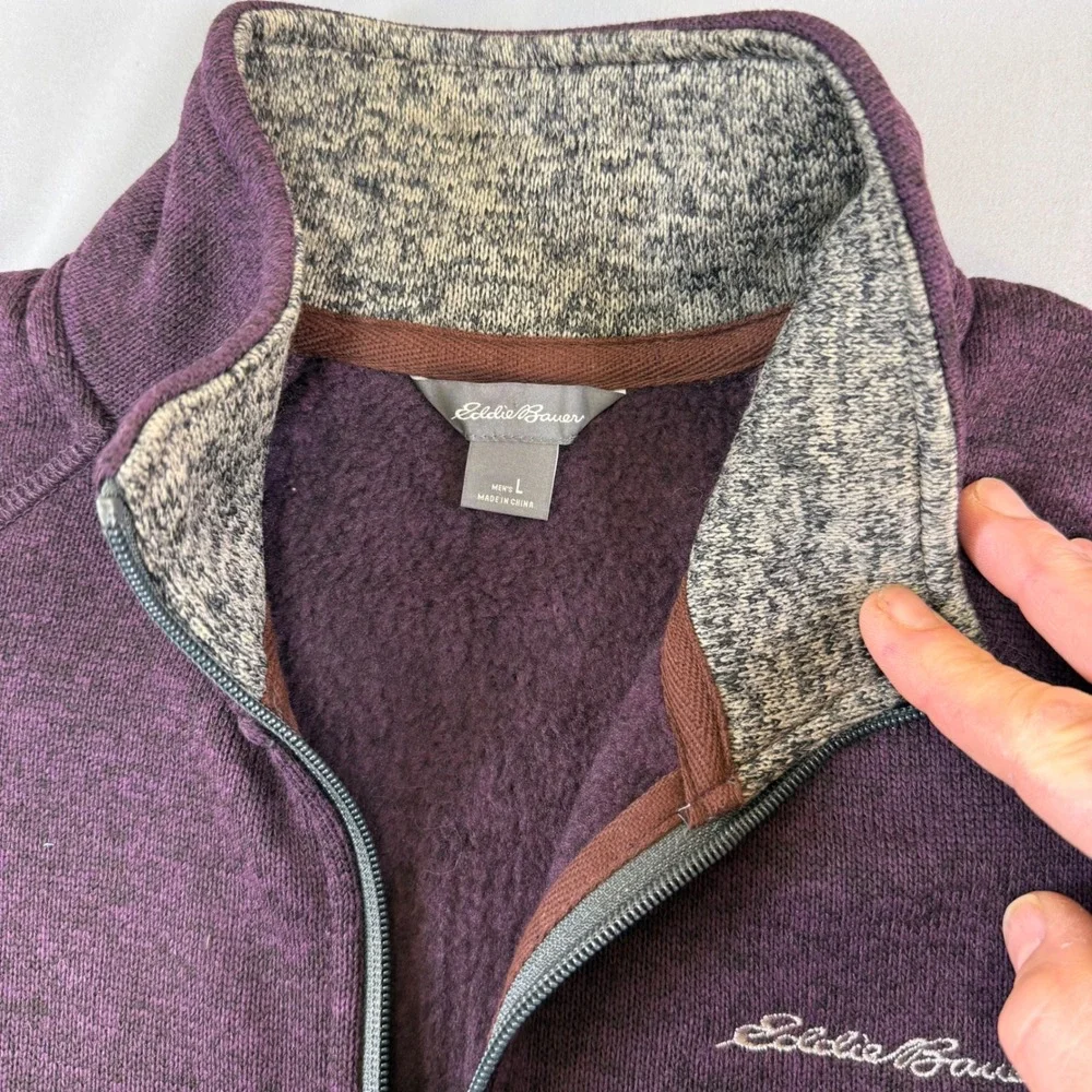 Eddie Bauer Men's Heathered Purple Fleece Quarter Zip Pullover Sweater new w tag